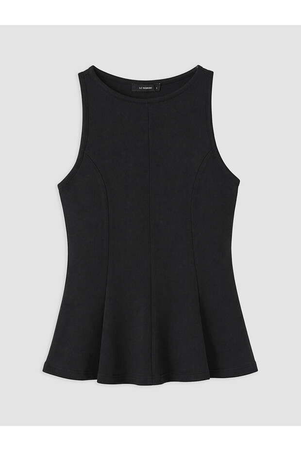 Black Crew Neck Peplum Blouse