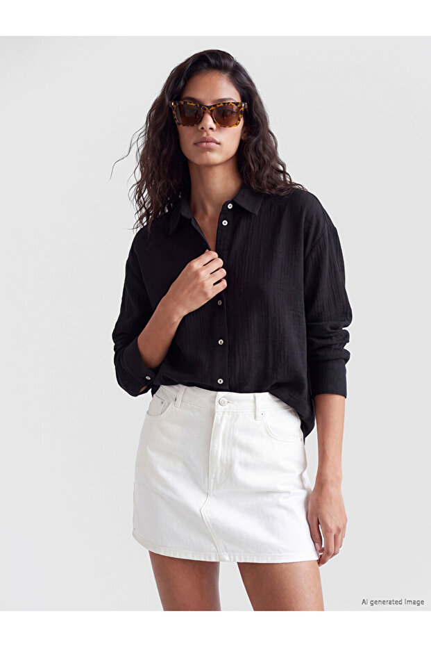Black Oversize Muslin Women's Shirt