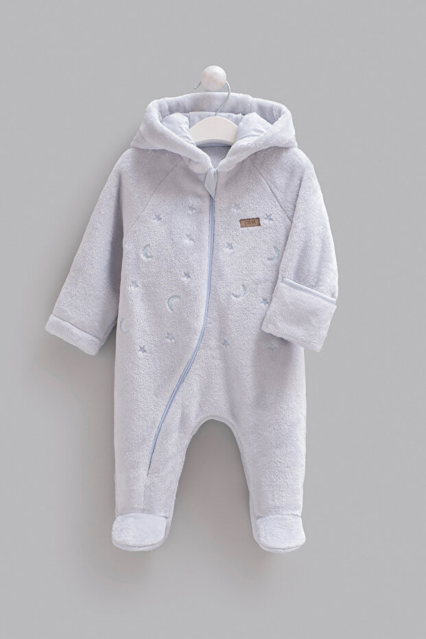 100% Cotton Baby Boy Romper with Hood, Plush Baby Romper with Gloves and Booties