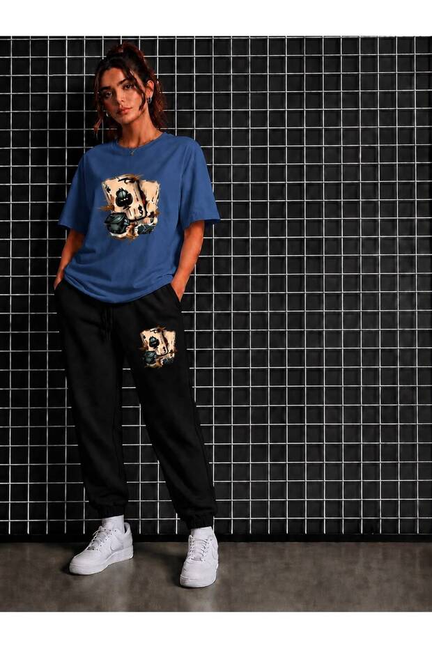 T-Shirt Tracksuit 2-Piece Combination Thin Summer Sweat-Absorbing Zar Printed Women's / Men's Unisex Model