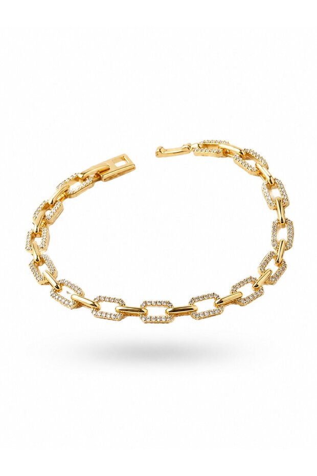 Gold Color Brass Row Square Model Zircon Stone Bracelet