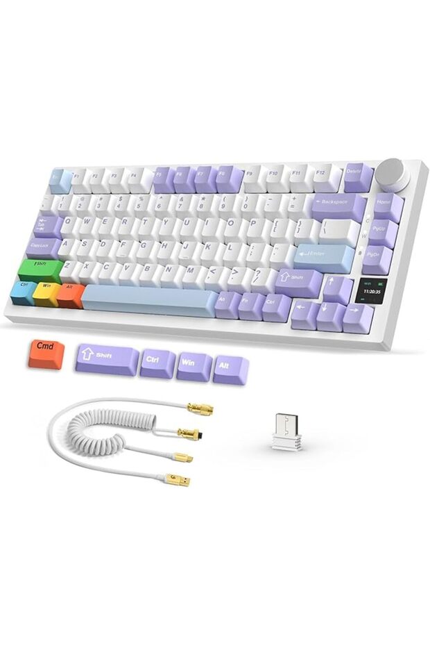 لوحة مفاتيح ميكانيكية لاسلكية ATTACK SHARK ajazz AK820 Pro قابلة للتبديل السريع مع شاشة TFT وأزرار بإضاءة RGB خلفية