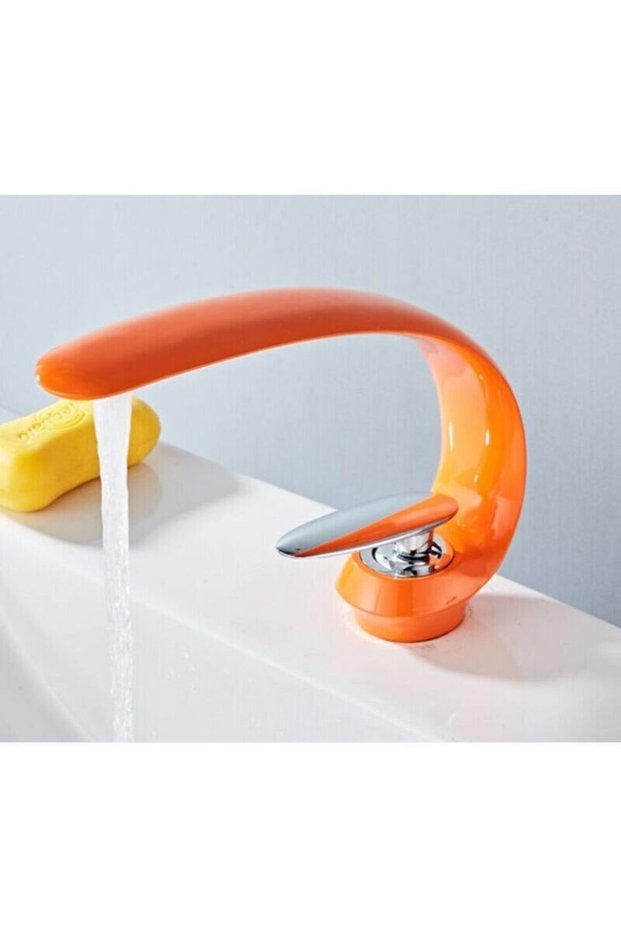 Brass bathroom sink faucet, single-hole vanity mixer faucet, artistic sink faucet - orange