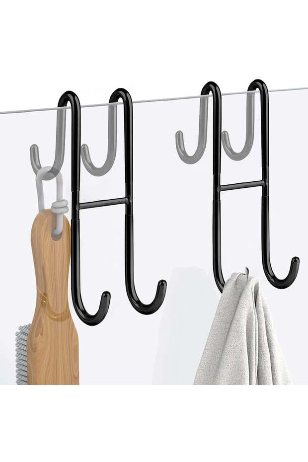 Black Two Stainless Steel Non-Stick Bathroom Glass Door Hooks