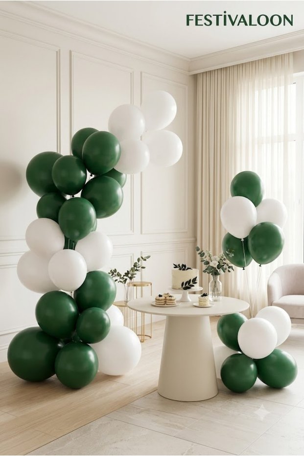 Set of 20 Green and White Balloons 11 Inch Birthday Baby Shower Engagement Party Decoration