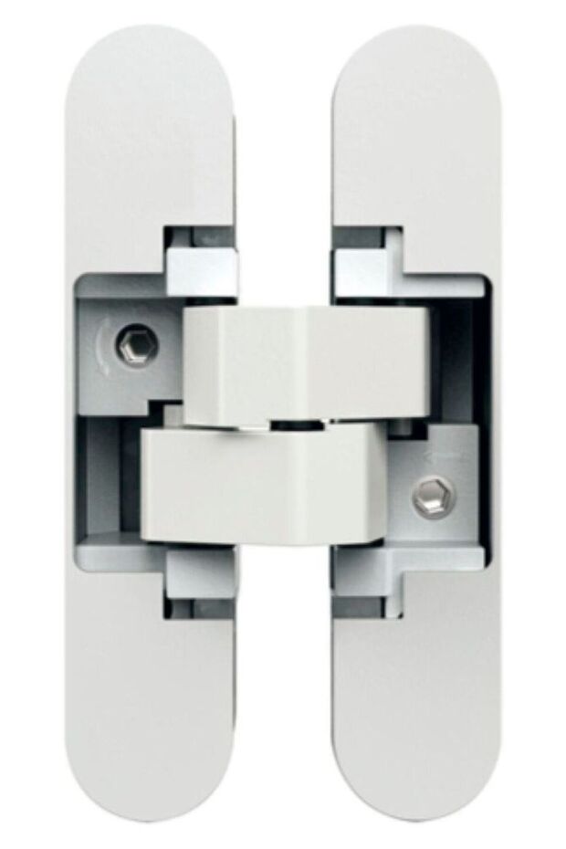Concealed door hinges, suitable for doors weighing no more than 40 kg - 3D adjustable - 180 degrees, die-cast zinc alloy, white.