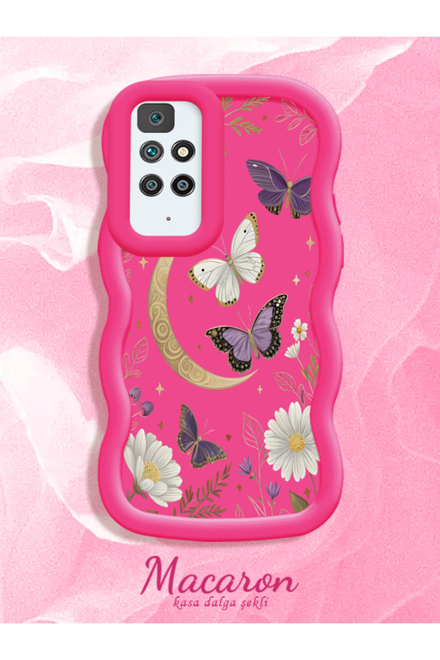 Redmi 10 4g Compatible Wavy Frame Moon Butterfly and Flower Patterned Silicone Phone Case