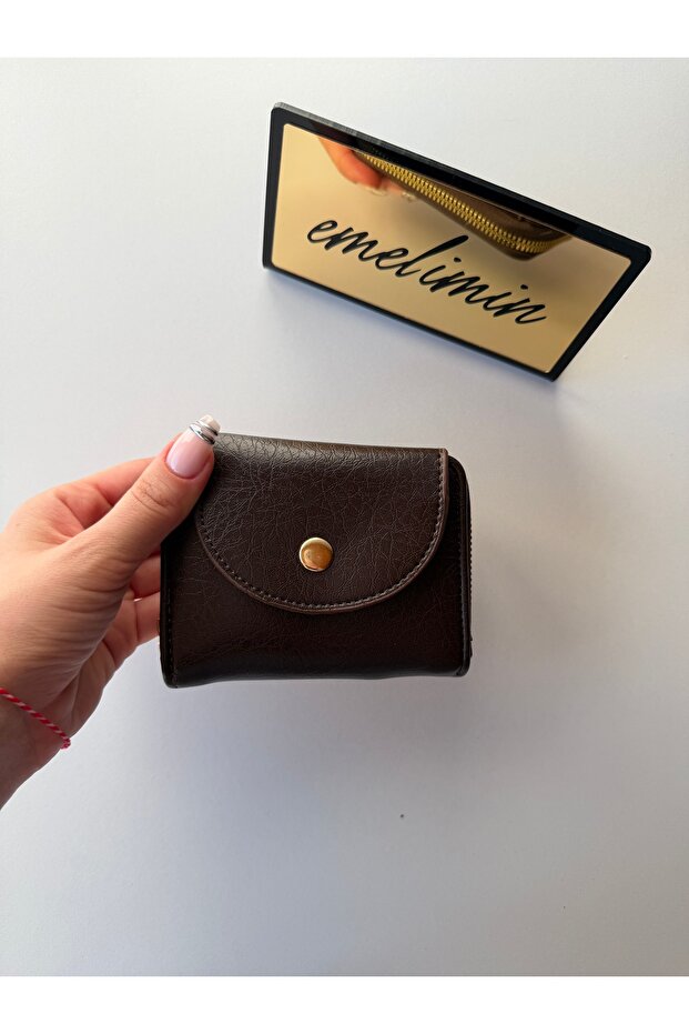 Brown Mini Accordion Women's Wallet with Card Holder | Zippered Multi-Compartment Snap Fastener