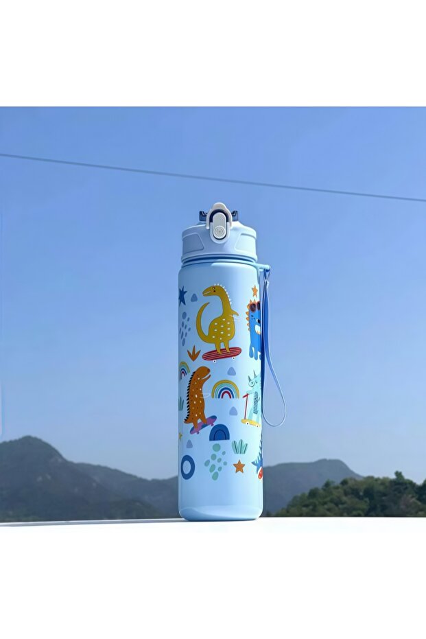 750ml blue dinosaur 750ml Dinosaur Water Bottle For Kids Water Sippy Cup With Silicone Straw Leakpro