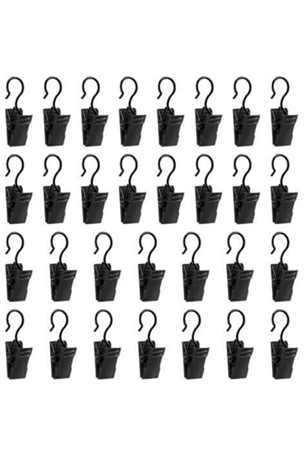 30 black wrought iron curtain clips with hooks, shower room curtain rings
