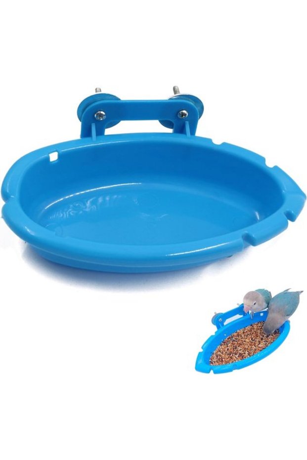 Bird bathing tub, feeder bowl, small parrot shower tub, pet parrot bath tub, medium parrot, 18x10x4 cm, blue