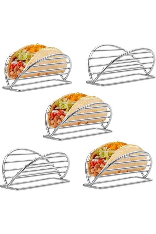 5-Piece Stainless Steel Taco Holder Stand Set - Mexican Burrito, Tortilla & Taco Bar Rack for Restaurant & Kitchen
