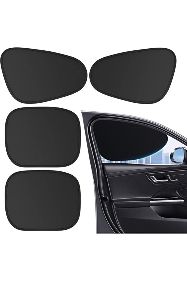 Pack of 4 Foldable Car Window Sun Protection - Self-Adhesive Electrostatic Sunshades for Rear Windows and Sides - No Blocking Rearview Mirror