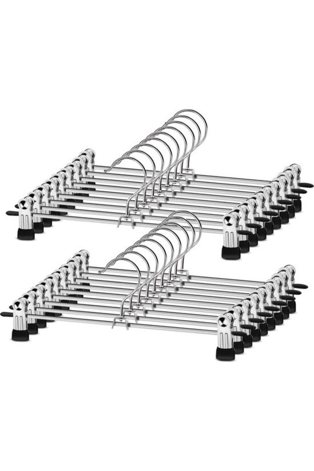 Trouser Hanger - Skirt Hanger with Adjustable Anti-Slip Clips - Space-Saving Metal Hangers (16-30 cm)