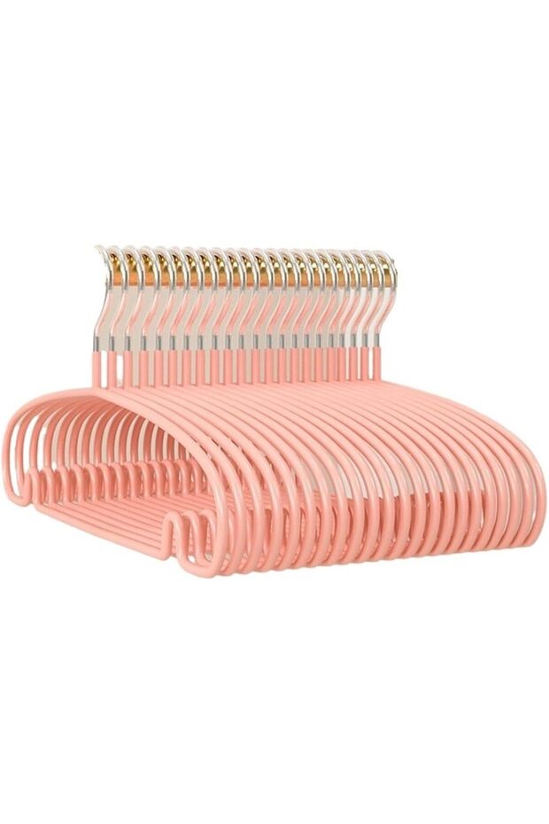 10-pack of non-slip coat hangers with hooks, no shoulder indentation, space-saving round hangers, for coats, sweaters, jackets and trousers (pink)