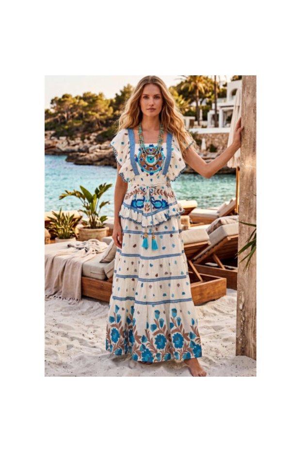 Rochie albastră boemă de lux