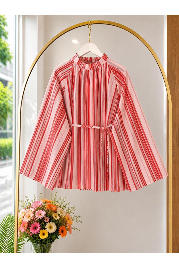 Women's Stripe Detailed Waist Drawstring Tunic -0350