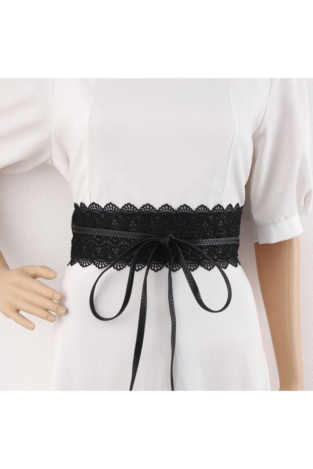 Women Belt Lace Waist Belt Ladies Belt Wide Belt Elastic Women Belts Dress Belt PU Obi Bow Wrap Stylish Accessory for Dresses Coats Shirts Black