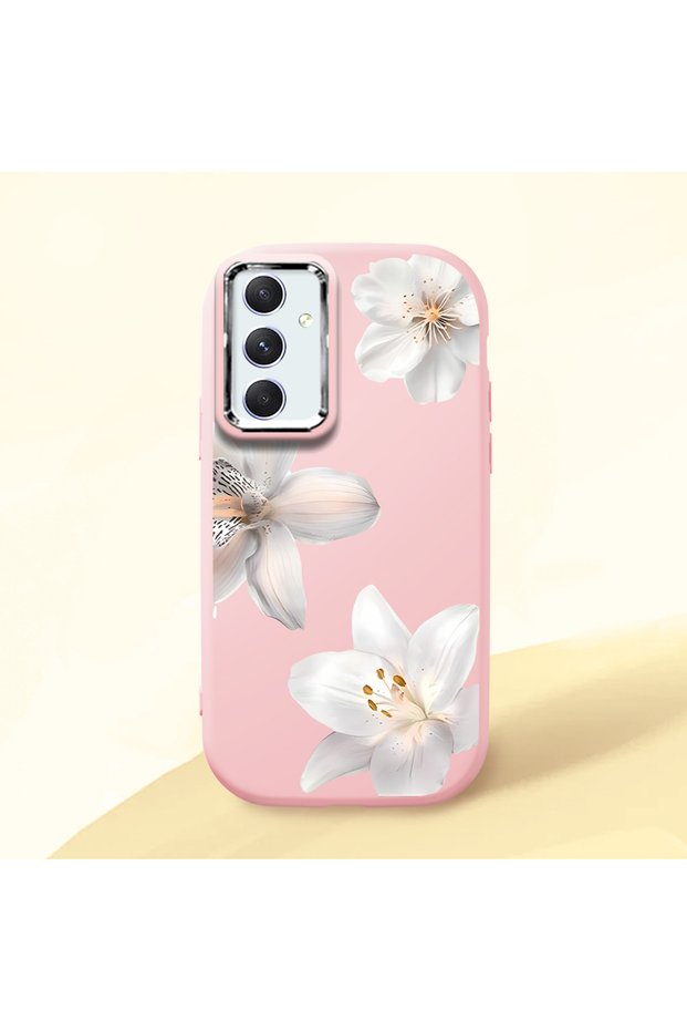 Samsung Galaxy A54 Compatible Case Camera Protector Pink Silicone Couple Phone Case with Floral Pattern
