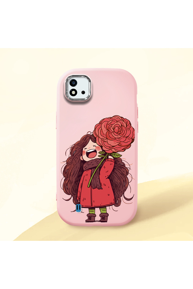 Realme C20 Compatible Case Camera Protector Pink Silicone Couple Phone Case Girl Patterned