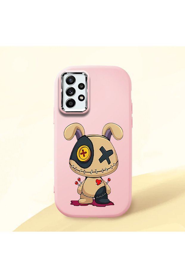 Samsung Galaxy A52 Compatible Case Camera Protector Pink Silicone Couple Phone Case Character Patterned