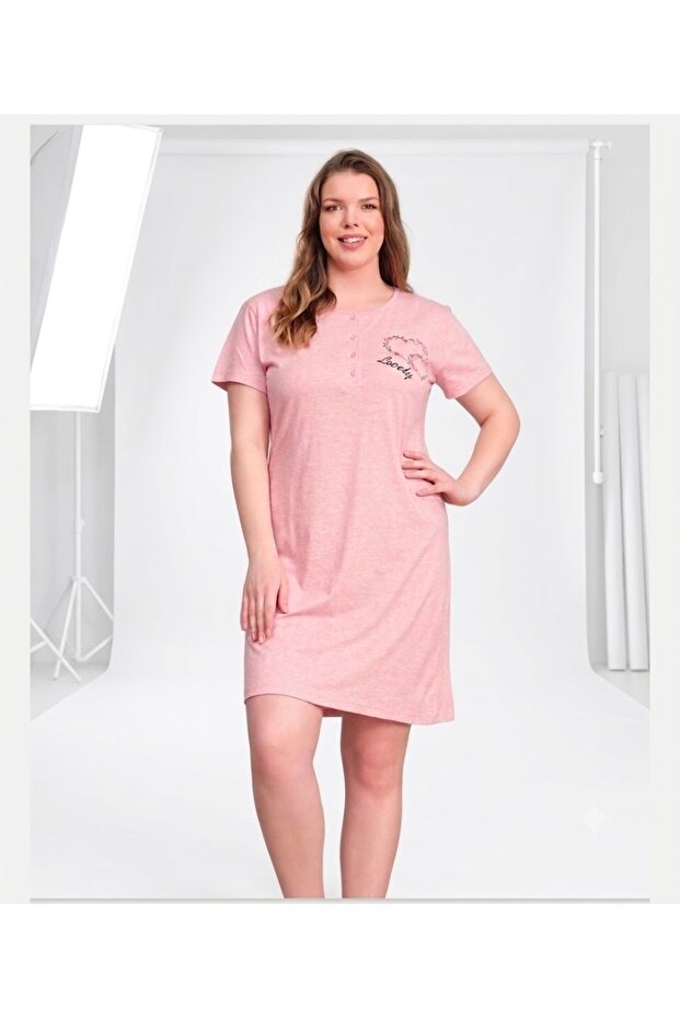 Women's Plus Size Crew Neck Buttoned Nightgown(Dress) Short Sleeve 90% Cotton 10% Lycra