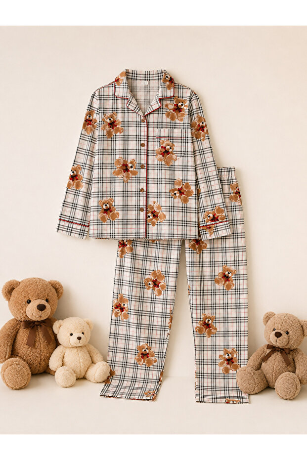 Girls Cotton Buttoned Soft Suede Long-Sleeved Pajama Set