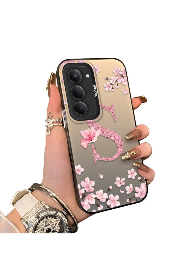 Redmi 15 5g Compatible Silicone Edge Hard Back Case Couple Phone Case with Letter S Pattern