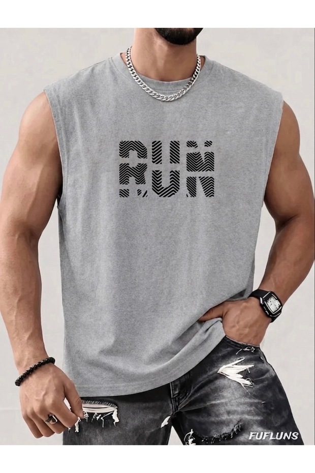 Run Printed Men's Regular Fit Crew Neck Sports Sleeveless Men's T-Shirt