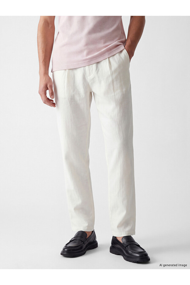 Ozmarka New Season White Regular Fit Men's Pleated Trousers