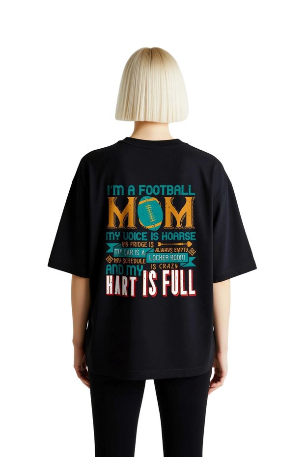 Women's Oversize Football Mom Chaotic Life Printed Short Sleeve Relaxed Fit T-Shirt Casual Modern Stylish