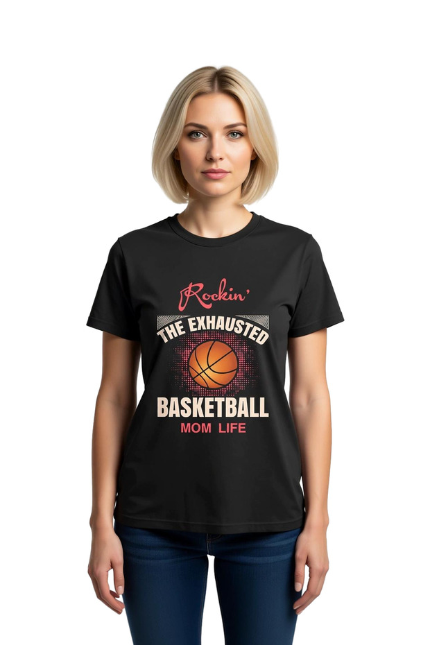 Women's Basketball Mom Life Printed Short Sleeve Round Neck Relaxed Fit Casual T-Shirt Modern