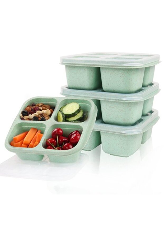 4 snack boxes, four-compartment bento boxes, beige