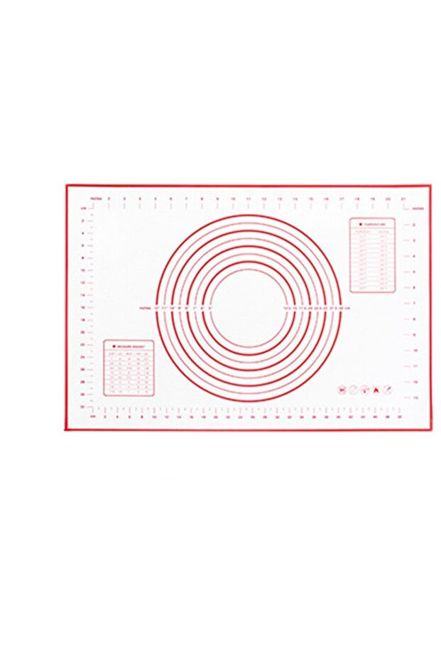 Silicone kneading mat with markings, rollable, suitable for pizza, red.