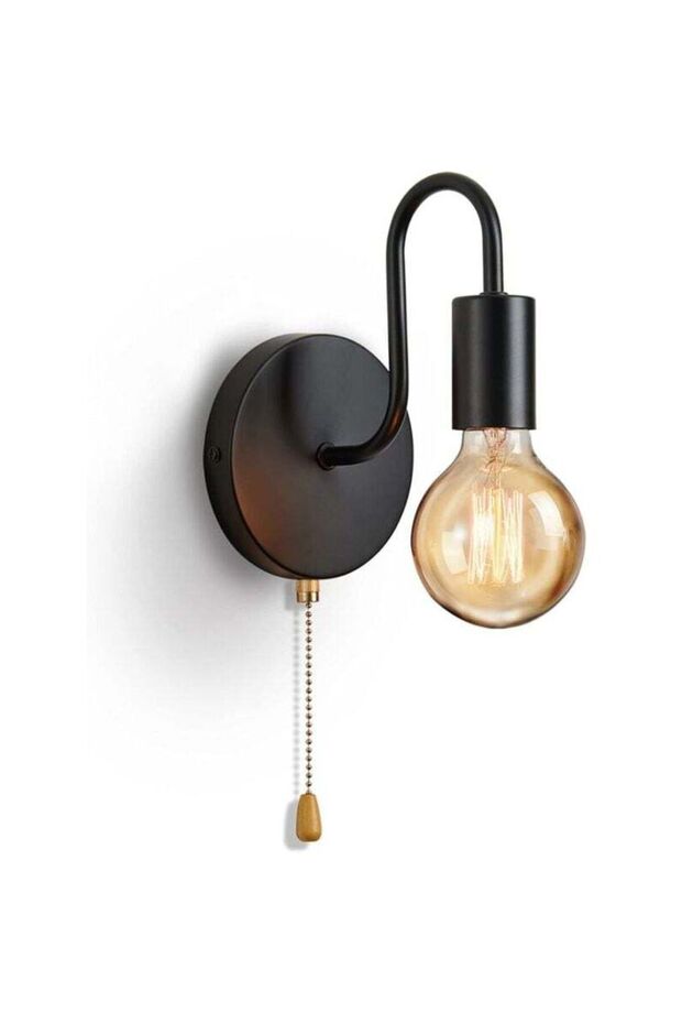 Industrial black wall lamp E27 zipper switch.