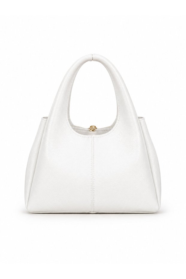 Rika White Zipper Detailed Women's Hand & Shoulder Bag