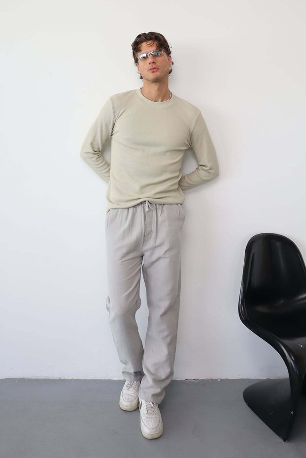 Men's Adjustable Waist Double Pocket Straight Leg Trousers Stone - 26Y 1097