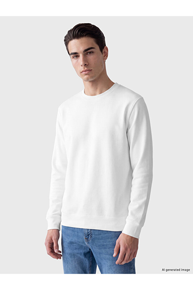 Vizyon New Season White Crew Neck Men's Sweatshirt