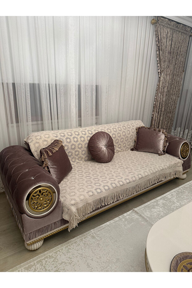 Lace Motif Tasseled Multi-Purpose Home Textile Cover (Sofa / Table / Bed)