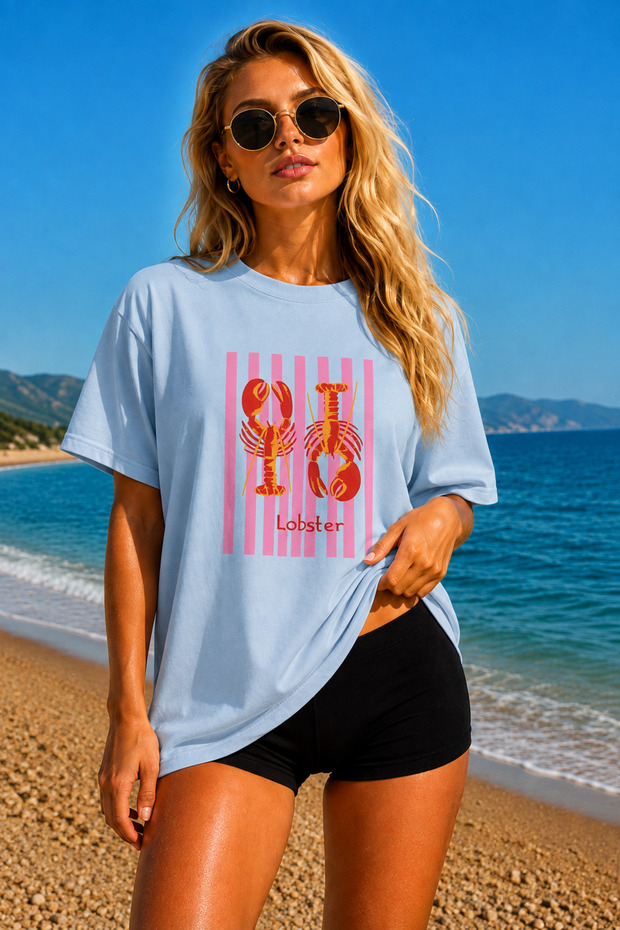 Premium Lobster Printed Oversize Women's T-Shirt Men's T-Shirt Cotton Oversize T-Shirt