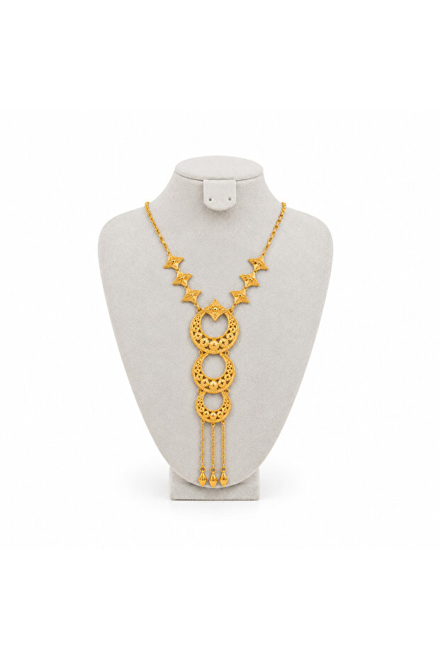 Stainless Steel Gold Plated Flanjer Design Necklace and Earrings Set - Does Not Discolor - with Box - Design 7