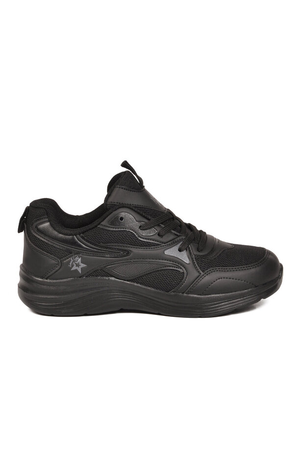 Black Mesh Breathable Lace-Up Comfortable Sole Unisex Walking and Sports Shoes Sneaker 26106 g