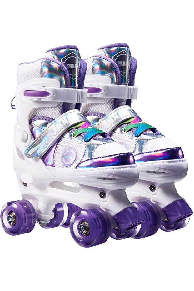 Double Row Roller Skates, Size Adjustable Beginner Rollerskates with PU Flashing Wheels, In