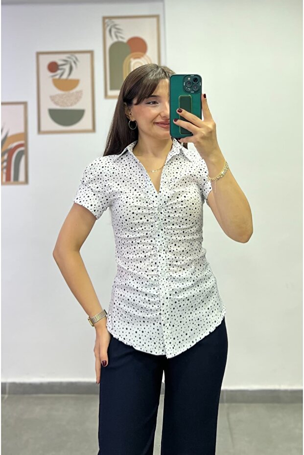 Button-Front, Pleated Sleeve Cuffs, Button Detail, Fitted at the Waist Shirt