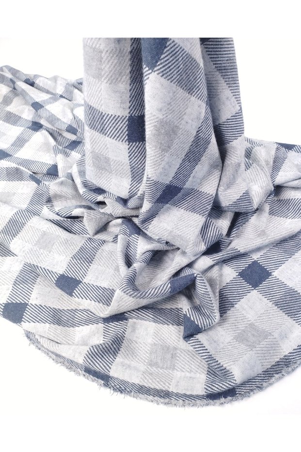 Gray Navy Blue Plaid Jacquard Interlock Fabric Soft and Stretchy Cardigan & Sweater Fabric 140X200Cm