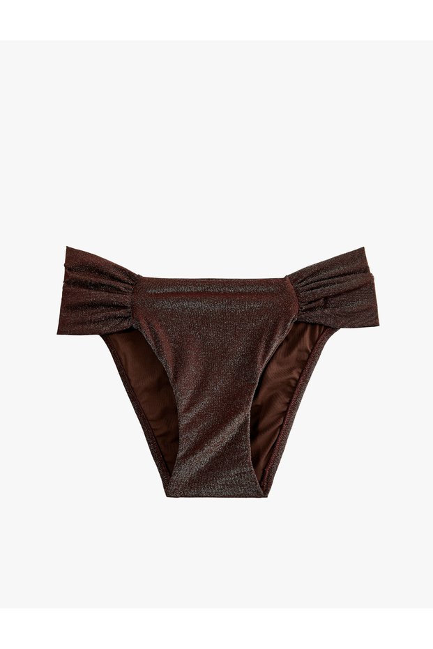 Glitter Detailed Brazilian Bikini Bottom with Ruffle Detail