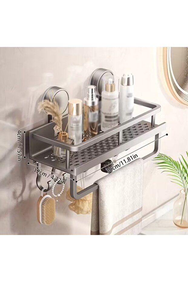 Durable stainless steel shower rack - a space-saving bathroom shelf with towel hooks, no drilling required, suitable for bathrooms, shower rooms, or