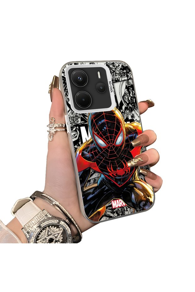 Redmi Note 14 Compatible Spiderman Patterned Silicone Edge Hard Back Case Couple Phone Case