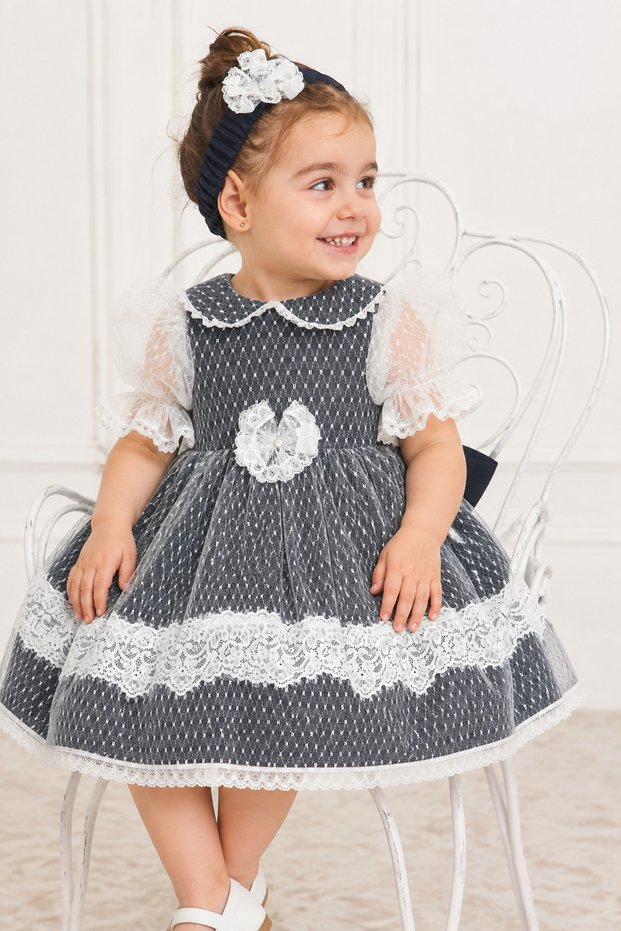 Lace Detail Special Design Baby Girl Children's Evening Dress Hair Band Mevlüt Birthday Set 7029