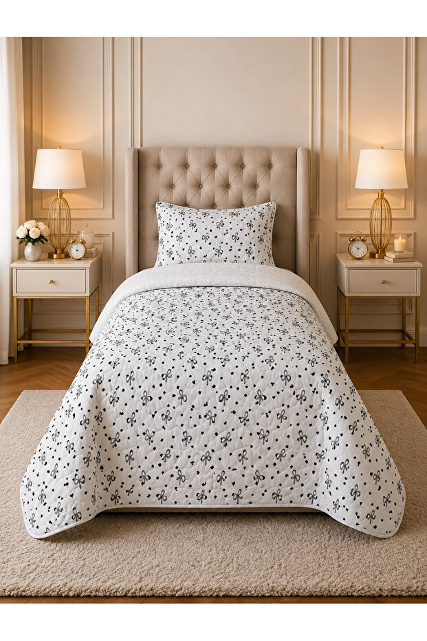 100% Wool Filled Natural Single Quilted Patterned Seasonal Pique Thin Quilt 155X220 Pillowcase Gifted
